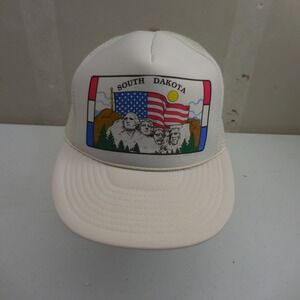Vintage South Dakota Mount Rushmore Trucker Hat Nissin Cap White Mesh Snapback
